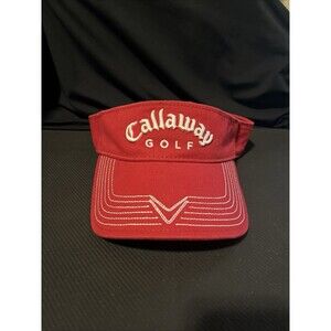 Callaway Adjustable Golf Red With White Stiching Logo Visor 100% Cotton